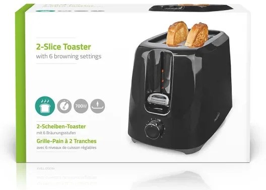 Nedis KABT150EBK - Kenyérpirító két hellyel 700W/230V fekete