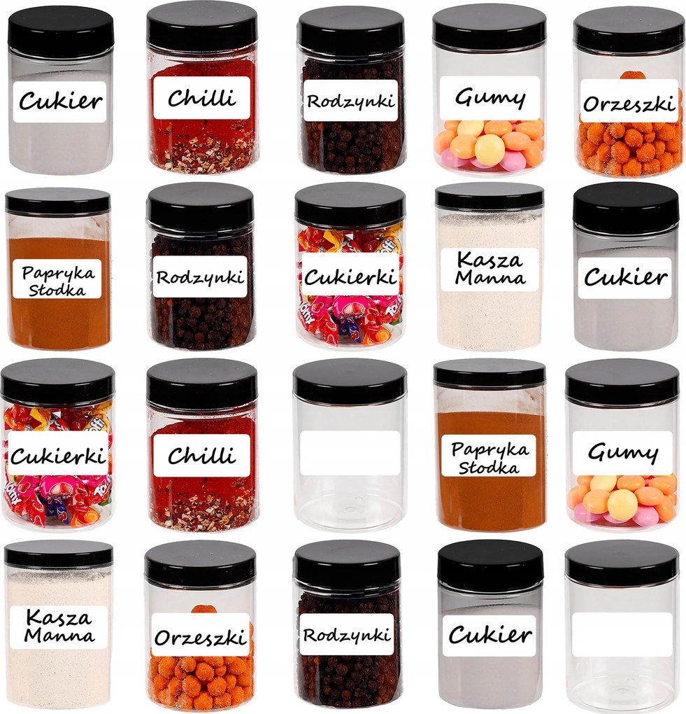 Műanyag fűszertartó tégely 100ml 20 db +címke