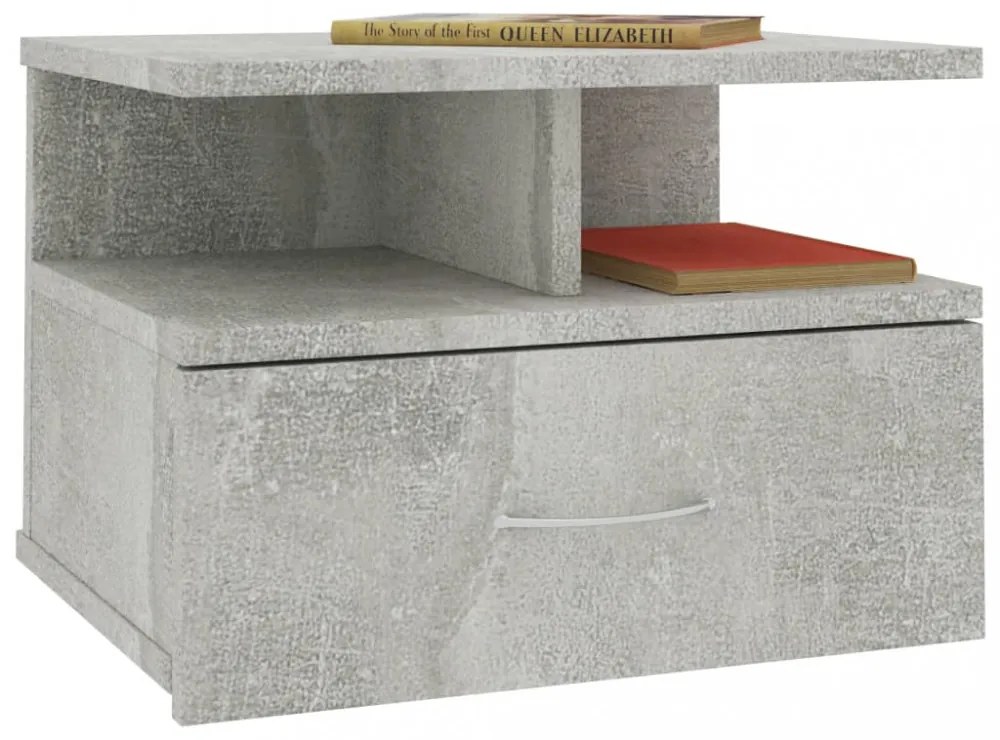 2 db betonszürke szerelt fa lebegő éjjeliszekrény 40x31x27 cm