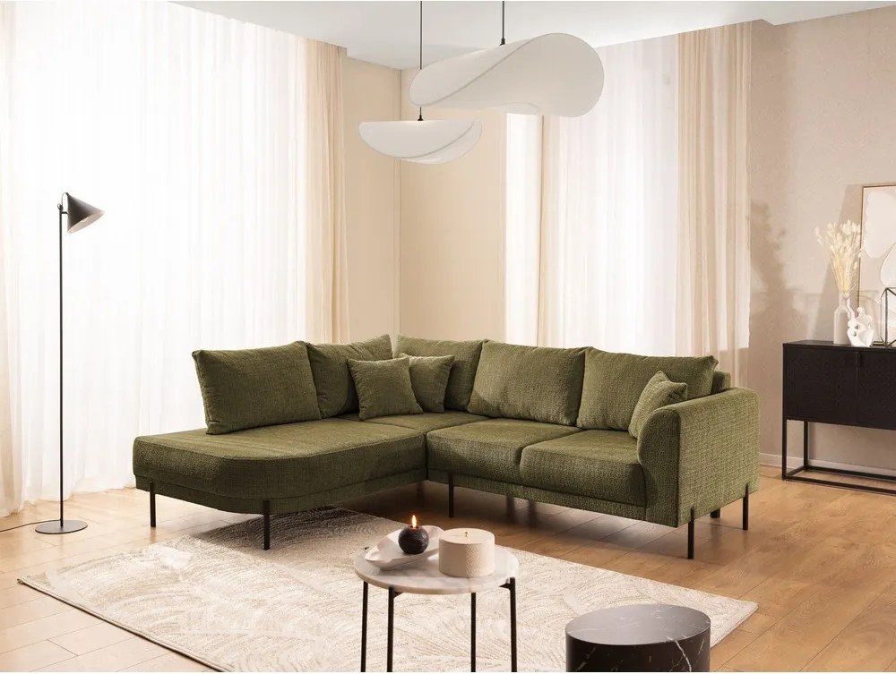 Zöld zsenília sarokkanapé (bal oldali-L alakú) Mauris – Ropez