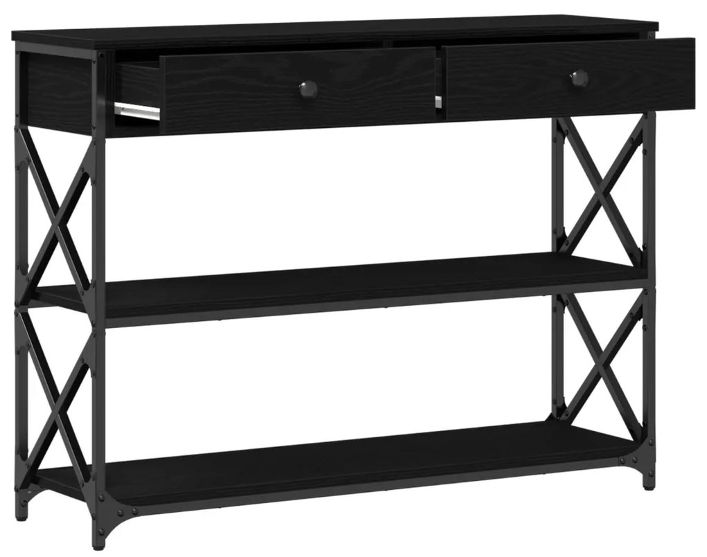Konzoltábla Fekete Tölgy 100x28x75 cm Mérnöki Fa és Acél