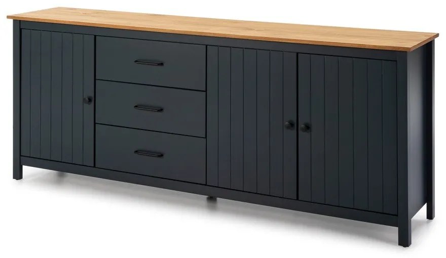 Sötétkék borovi fenyő alacsony komód 190x80 cm Miranda – Marckeric