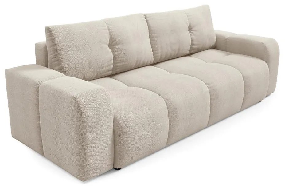 ALMADA bézs kárpitozott, kihúzható háromszemélyes kanapé tárolóval