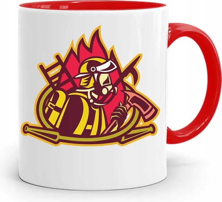 Piros Bögre Tűzoltóknak Tűzoltó A Tűzben fényképes nyomattal