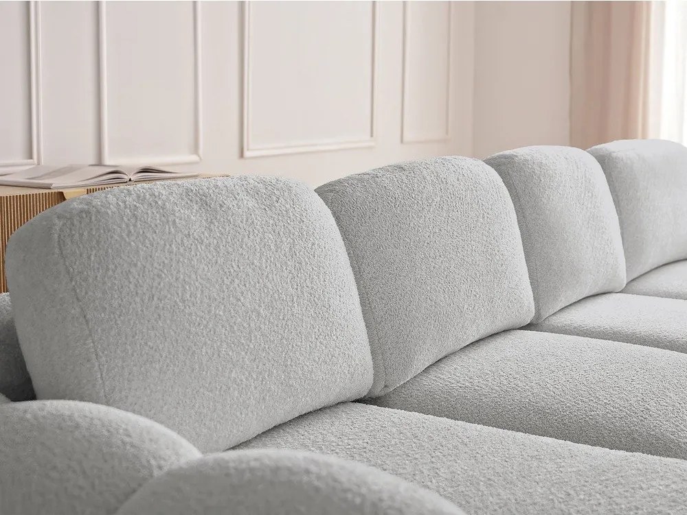 Világosszürke buklé kinyitható-tárolóhelyes sarokkanapé (bal oldali-heverő résszel) Montaigne – Bobochic Paris