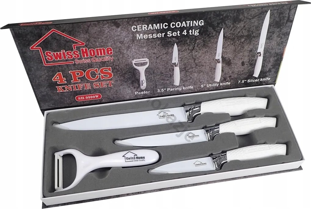 Konyhai Kés Készlet 3 db Hámozó Erős Swiss Home 9999 W Fehér