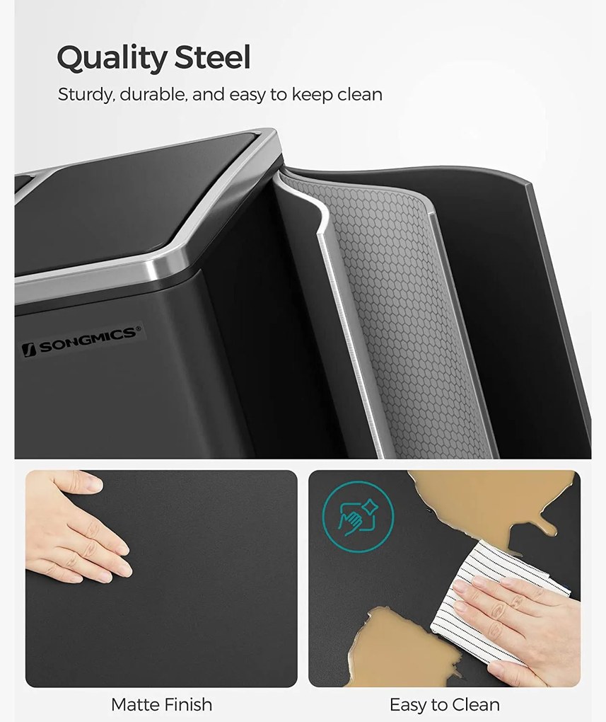 54L Pedálos szemetes, konyhai szemetesláda, puhán záró fedél, csúszásgátló alap