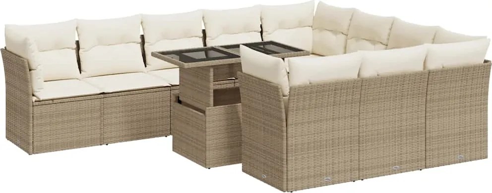 vidaXL 11 részes bézs polyrattan kerti ülőgarnitúra párnákkal