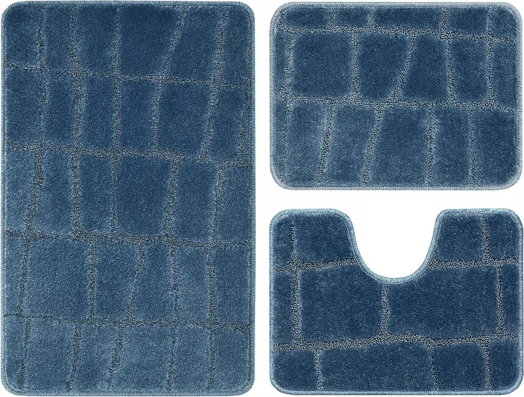 Fürdőszobaszőnyeg Puha Kék Csúszásgátló Szett 3 db-os