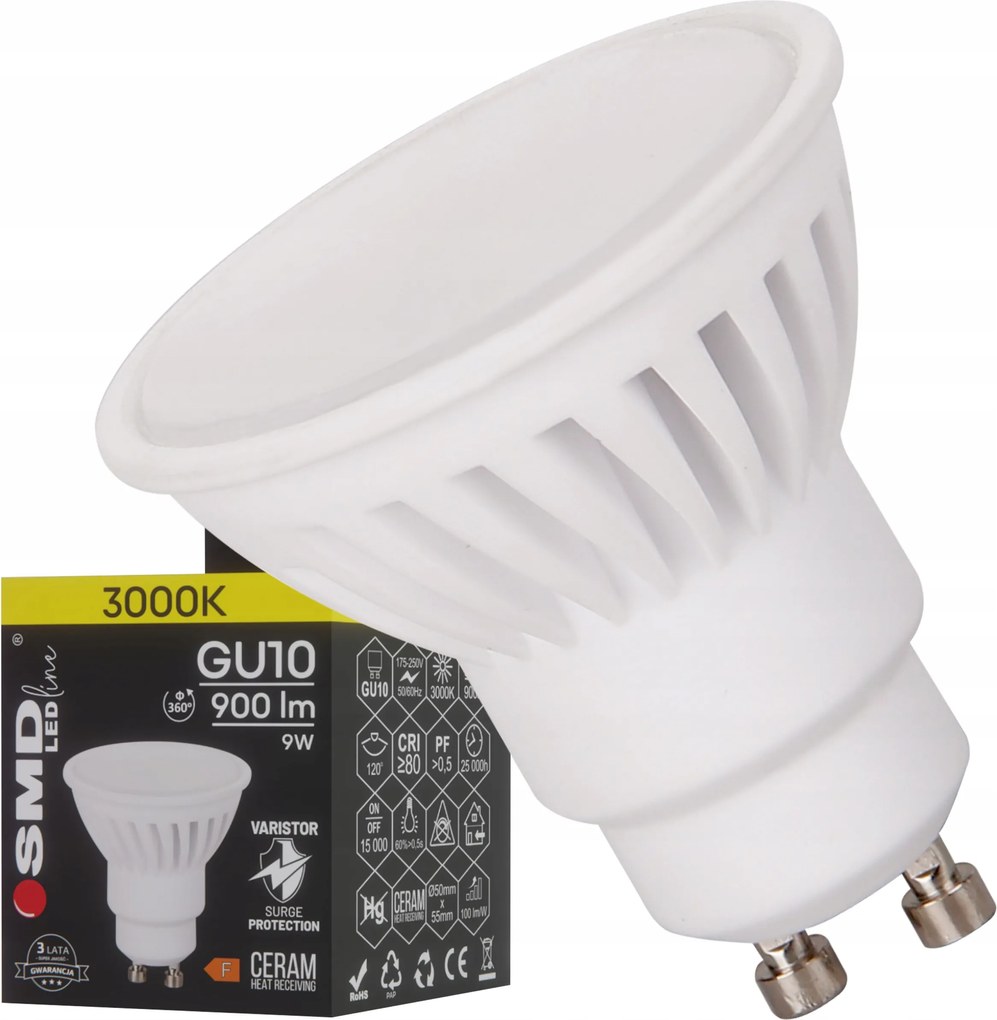 Izzó Smd LEDline 9W 900lm 3000K Meleg GU10 Kerámia Nem Villog Prémium