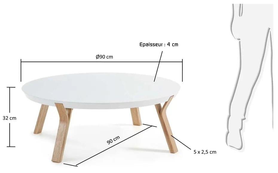 Solid fehér dohányzóasztal, ⌀ 90 cm - Kave Home