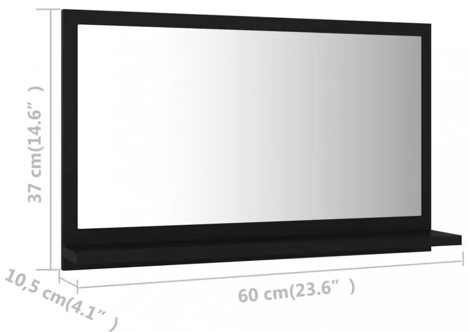 fekete szerelt fa fürdőszobai tükör 60 x 10,5 x 37 cm