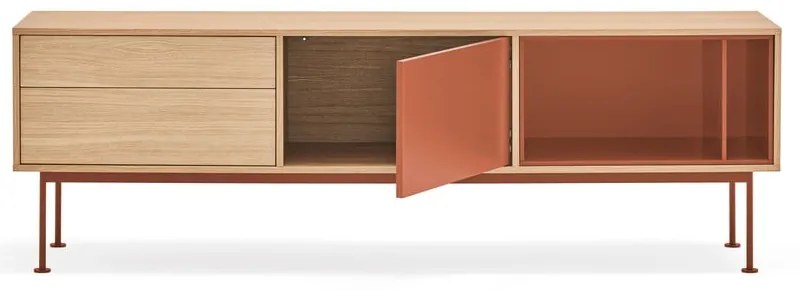 Yoko téglavörös TV-állvány tölgyfa dekorral - Teulat