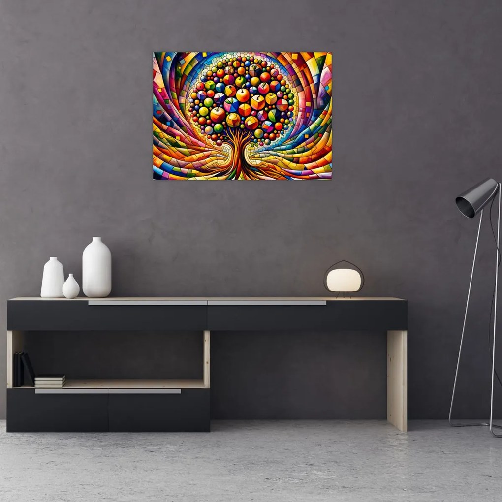 Üveg kép – Színes fa almákkal (70x50 cm)