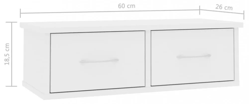 fehér szerelt fa falra szerelhető fiókos polc 60 x 26 x 18,5 cm