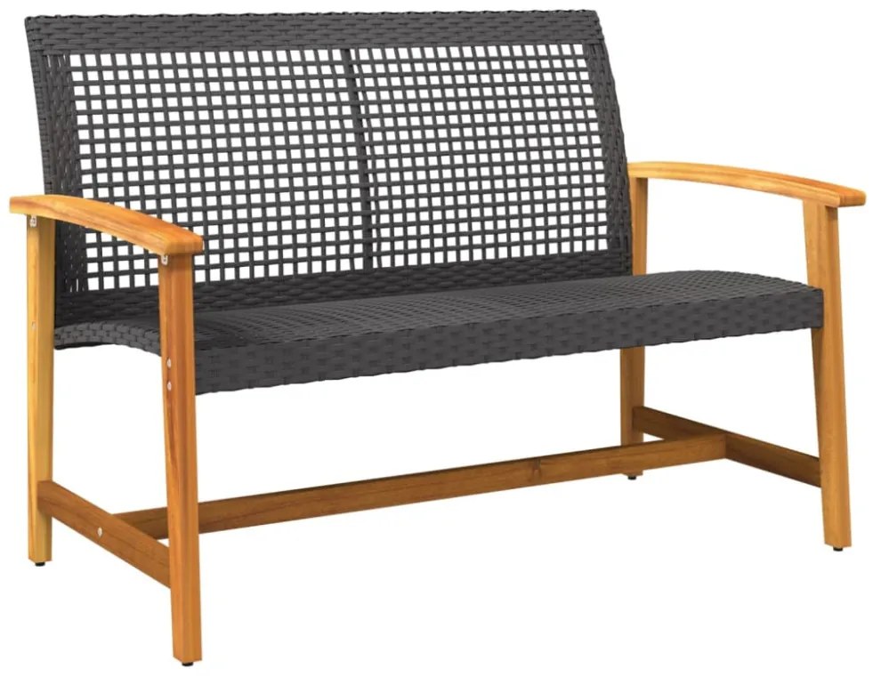 fekete polyrattan és akácfa kerti pad 112 cm