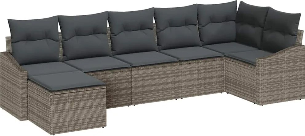 vidaXL Kerti Kanapé Szett párnával tárolóval 7 pcs Szürke polirattan