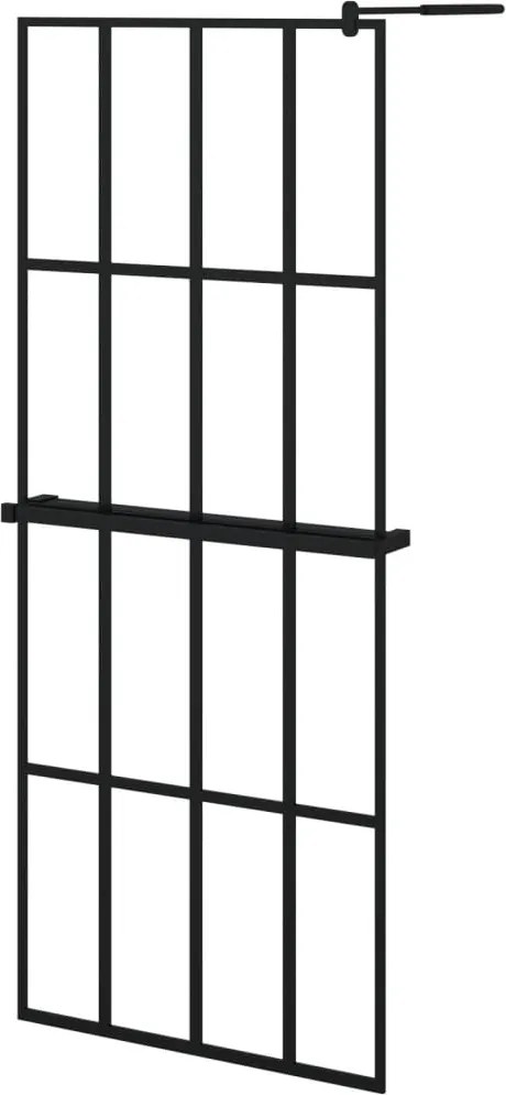 vidaXL fekete ESG üveg és alumínium zuhanyfal polccal 80 x 195 cm