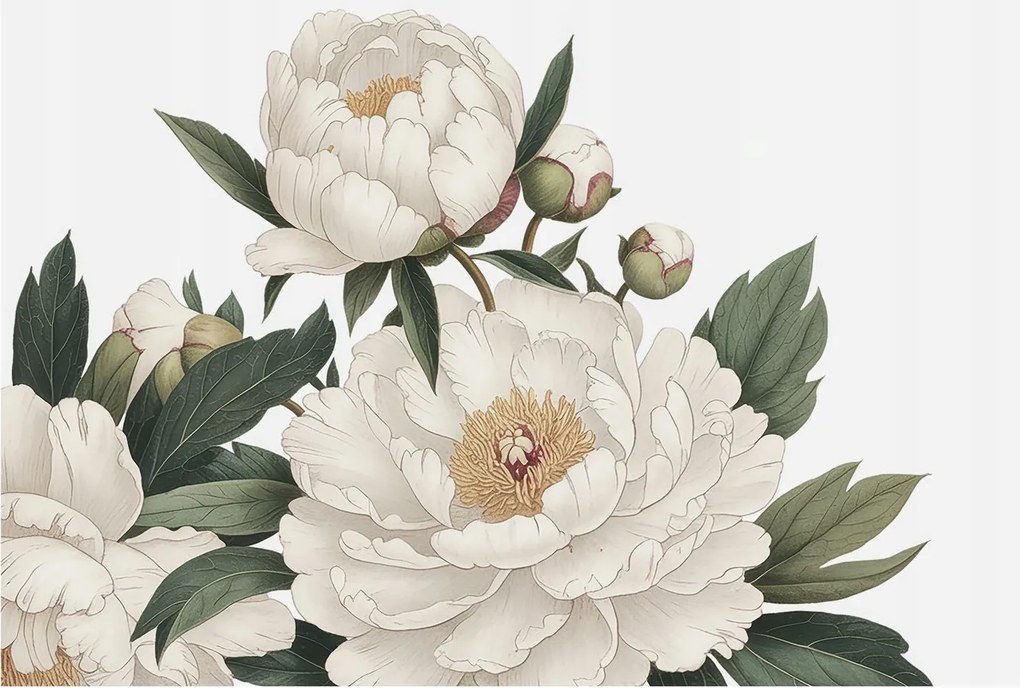 Flizelin tapéta Prémium fehér peonie falikép 104x70 ragasztó
