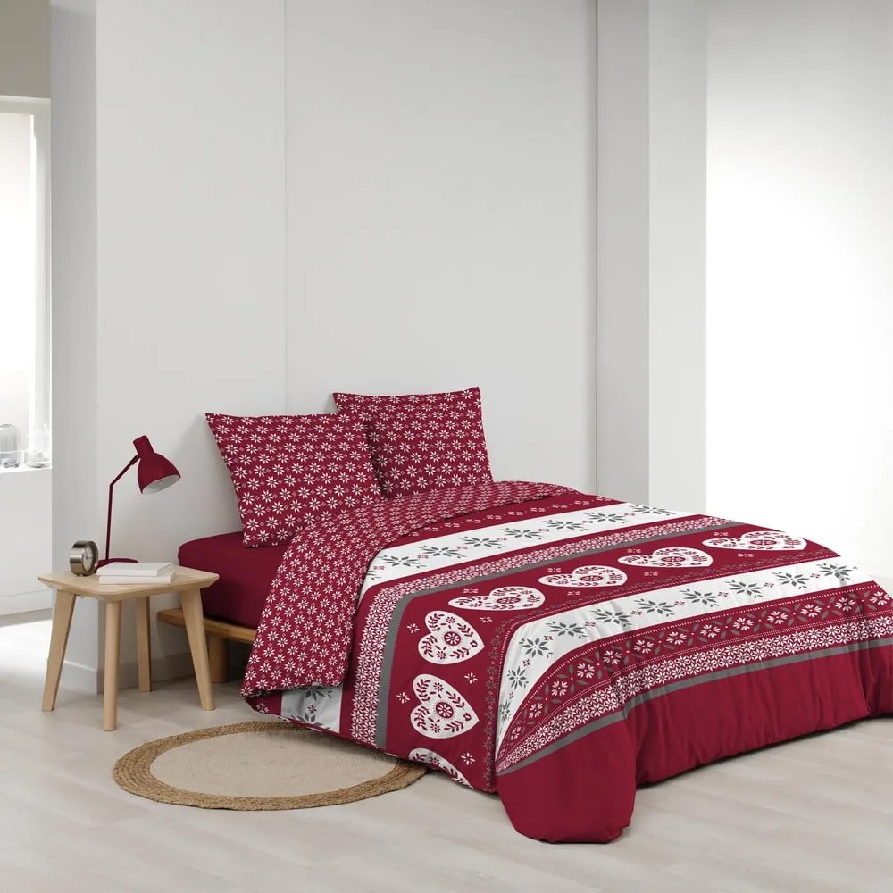 Piros kétszemélyes hosszabbított pamut ágyneműhuzat 240x220 cm Alpage – douceur d'intérieur