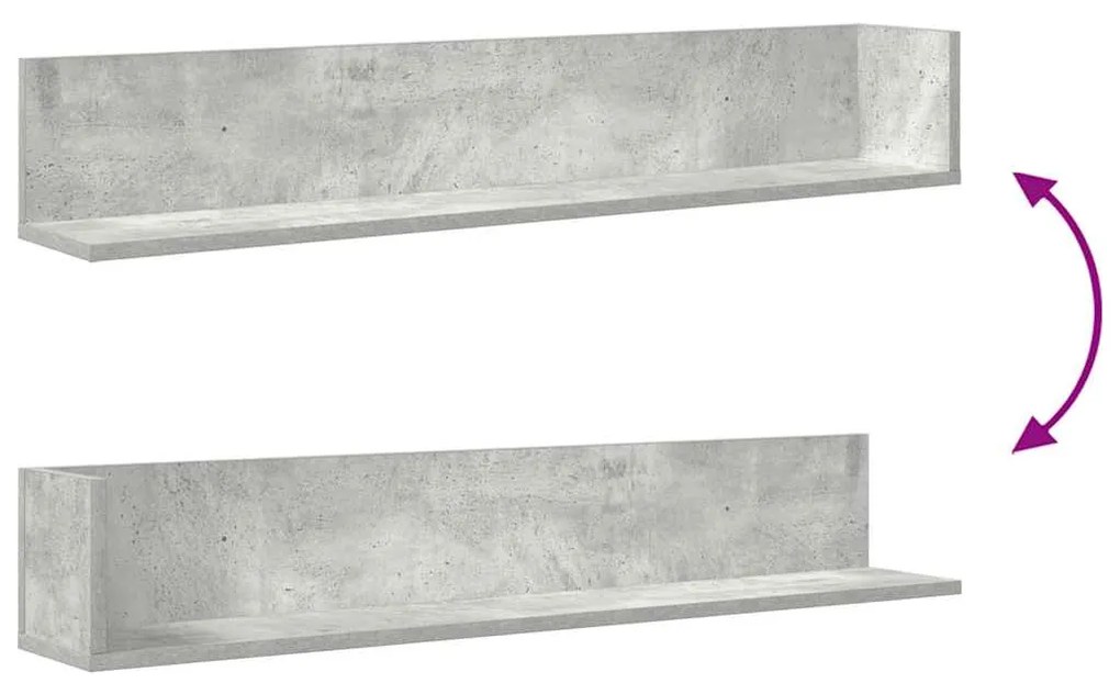 2 db betonszürke szerelt fa fali polc 100 x 16,5 x 16,5 cm
