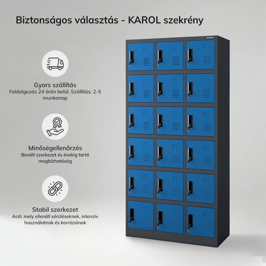 Antracit-kék rekeszes munkavállalói szekrény: KAROL, 900 x 1850 x 400 mm