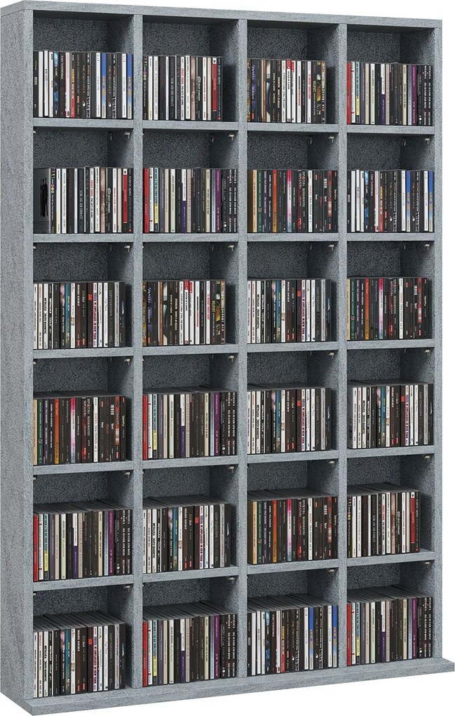 HOMCOM CD és DVD tároló, multimedias tárolóegység 24 rekesszel, maximális kapacitás 480 CD/312 DVD, fa polc állítható polcokkal, 89 x 20 x 130,5 cm, s