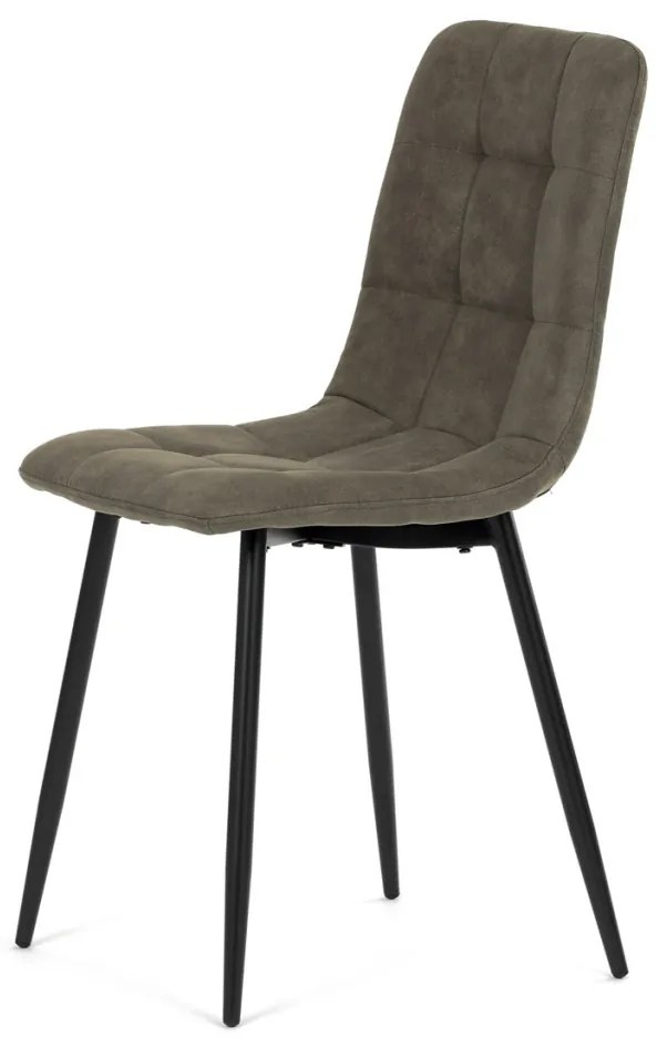 Scaun de sufragerie, stofa vintage gri-verde, picioare metalice negre