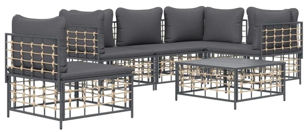 6 részes antracitszürke polyrattan kerti ülőgarnitúra párnákkal
