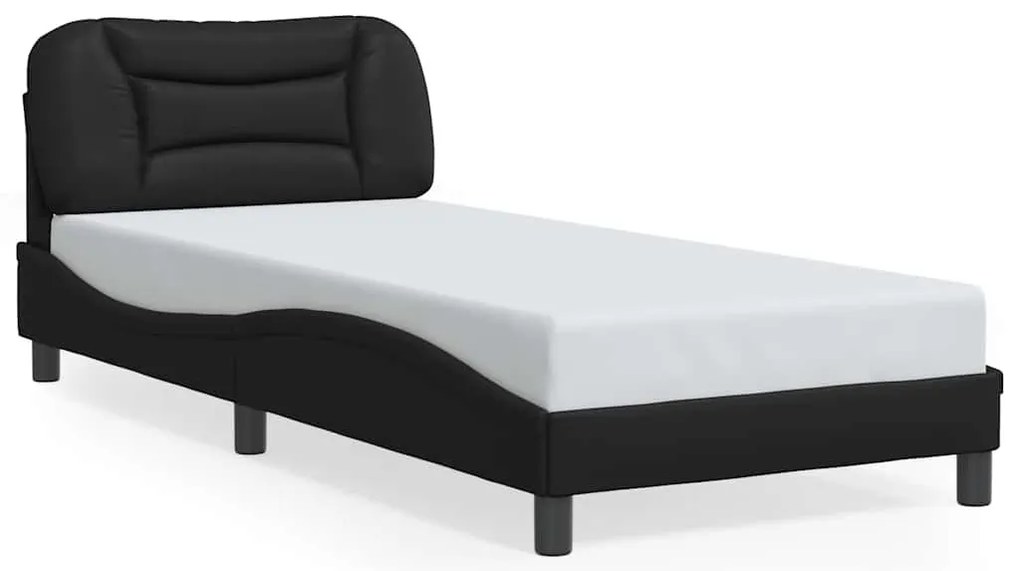 fekete műbőr ágykeret LED-világítással 90 x 200 cm