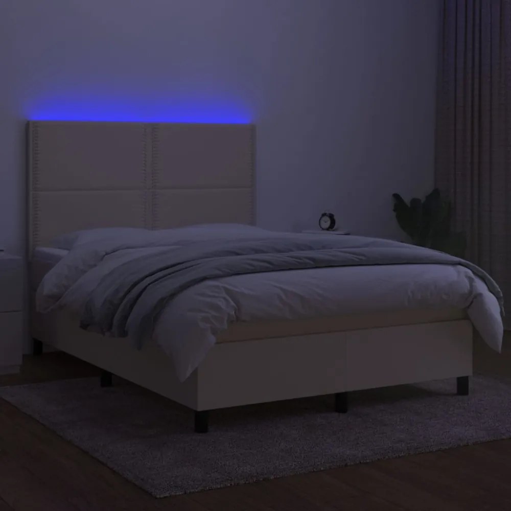 krémszínű szövet rugós és LED-es ágy matraccal 140x190cm