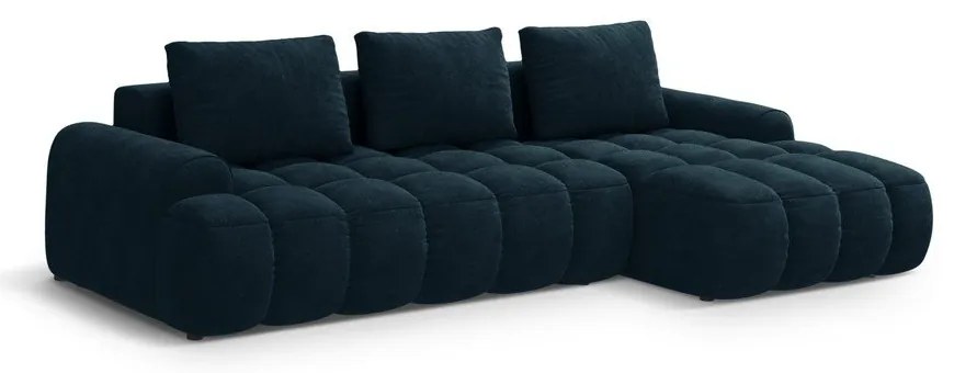Petróleum színű bársony kinyitható-tárolóhelyes sarokkanapé (jobb oldali-heverő résszel) Linz – Cosmopolitan Design
