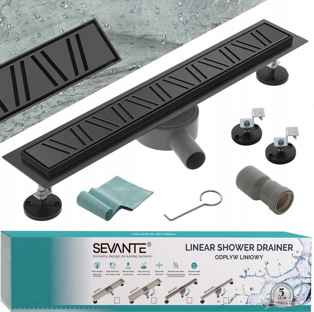 Lineáris lefolyó 120 cm Flat fekete acél 304 forgatható szifon