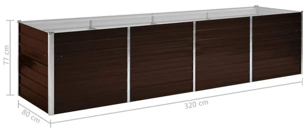 barna horganyzott acél kerti magaságyás 320 x 80 x 77 cm