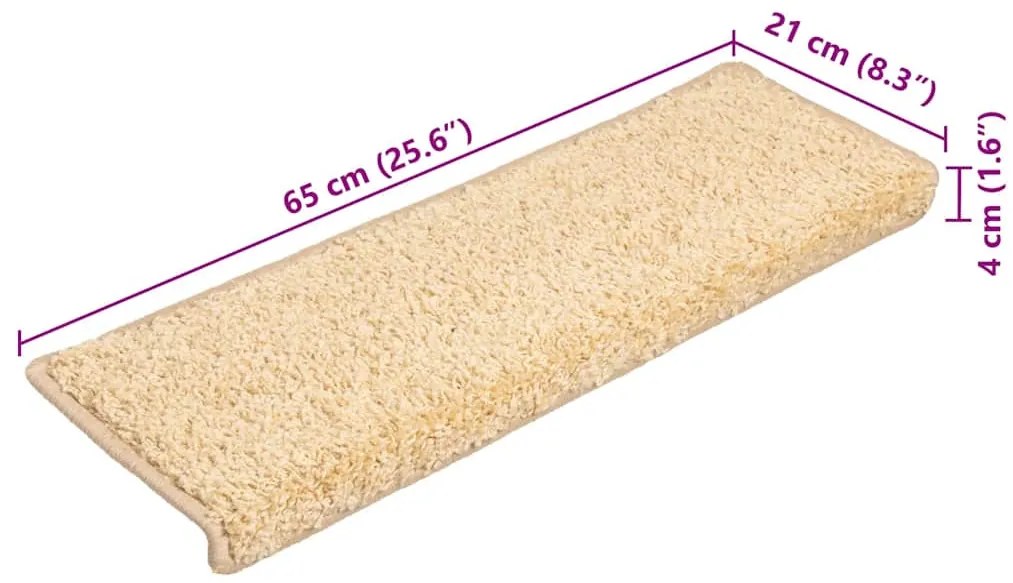 20 db krémszínű lépcsőszőnyeg, téglalap alakú széllel, 65 x 21 x 4 cm
