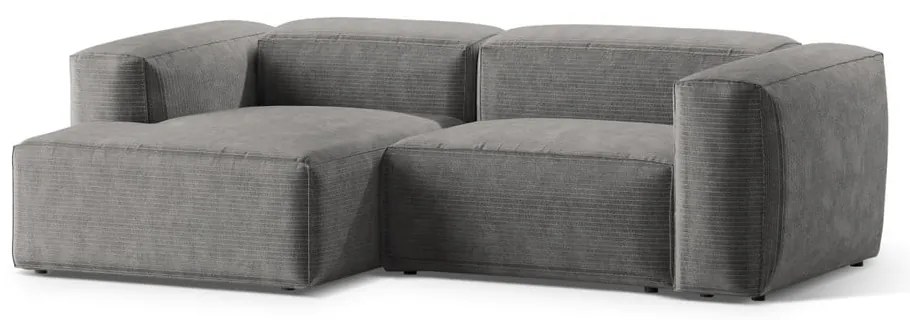 Világosszürke kordbársony sarokkanapé (bal oldali-heverő résszel) Bergano – Cosmopolitan Design