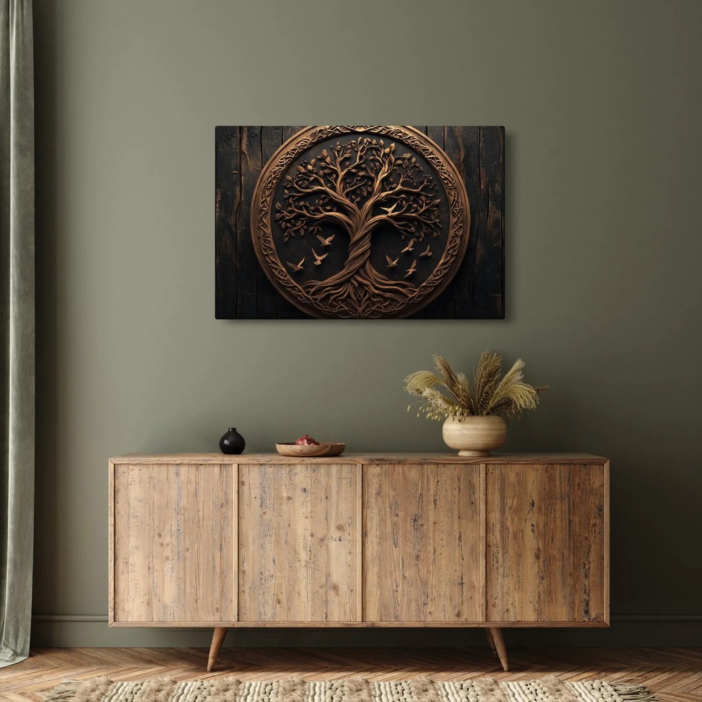 Kép – Fából készült életfa (90x60 cm)