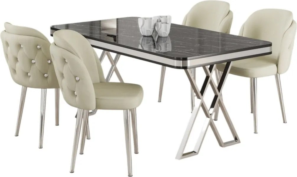 Rigel étkezőgarnitúra, fekete márvány-króm, 130 cm – TR240CHR2240