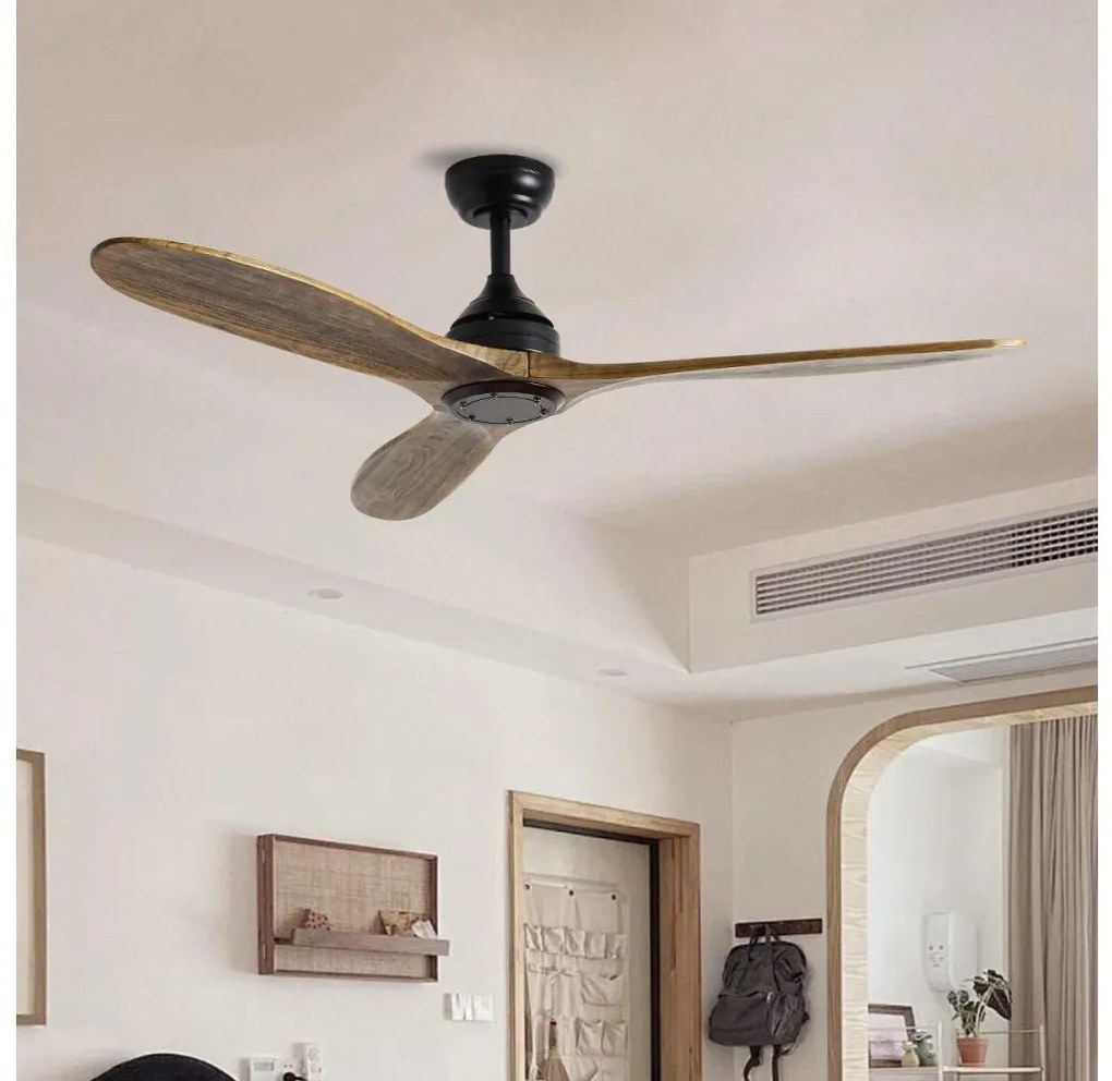 ZEVENTI - Mennyezeti ventilátor LAURIA Wi-Fi Tuya fekete/tölgy + távirányító