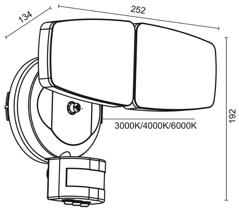 Kültéri fekete LED reflektor PIR érzékelővel 24W/3000K/4000K/6000K - LFX025