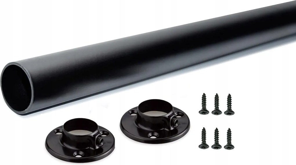 Szekrényrúd Fekete Matt 100CM Ruhacső 1M Szekrényhez +rögzítők