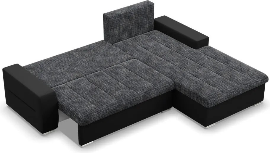Toronto sarokkanapé, 2 ágyneműtartóval, fonott + műbőr, jobboldali, szürke - fekete