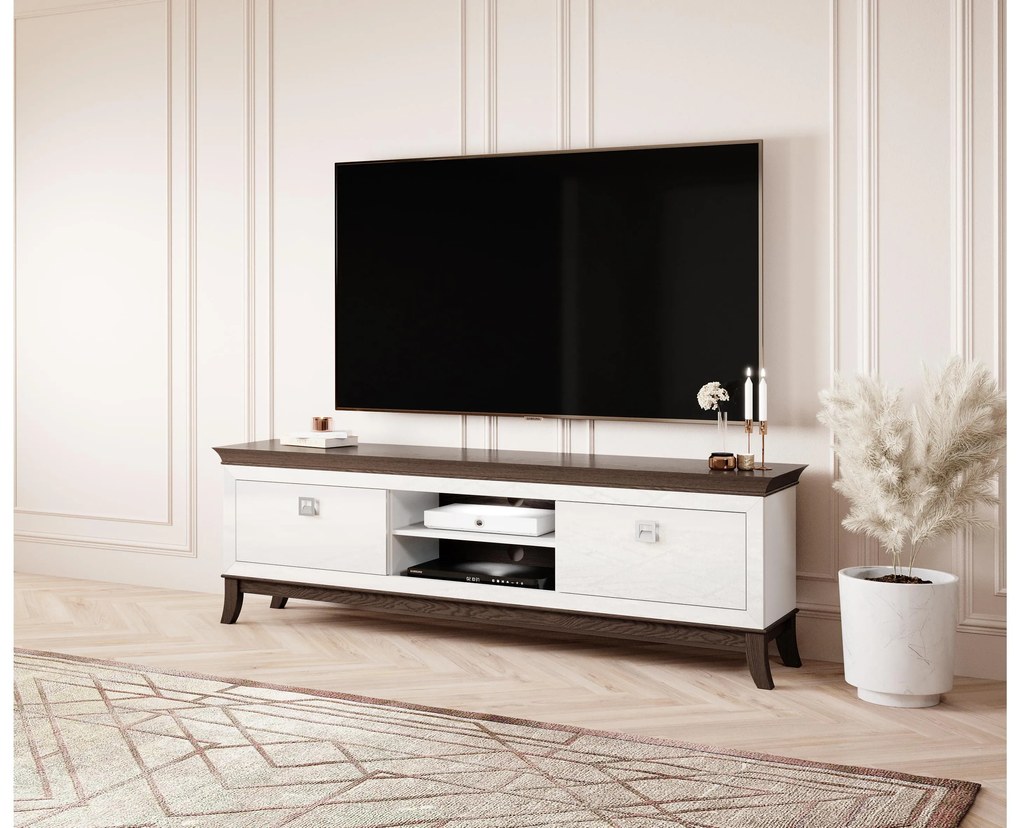 TV asztal/szekrény Tyrion Typ 40 (fényes fehér + csokoládé). 1108290
