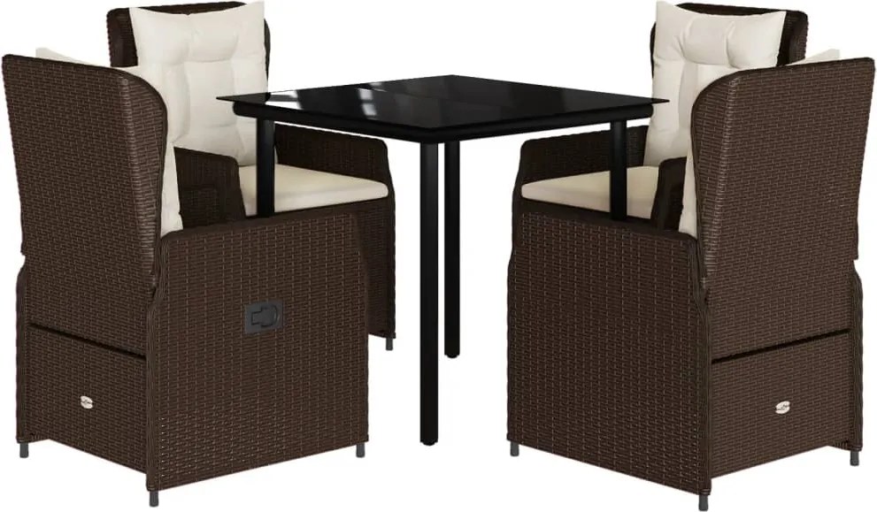 vidaXL 5 részes barna polyrattan kerti étkezőgarnitúra párnákkal