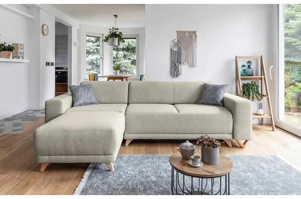 Bézs kinyitható-tárolóhelyes sarokkanapé Classy Sophie – Miuform