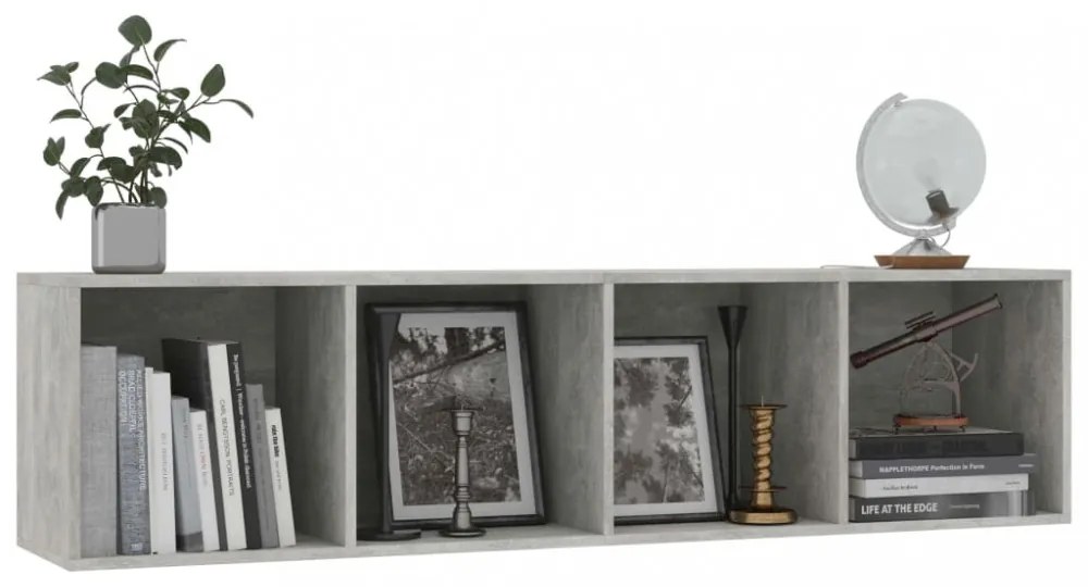 betonszürke könyv-/TV-szekrény 143 x 30 x 36 cm