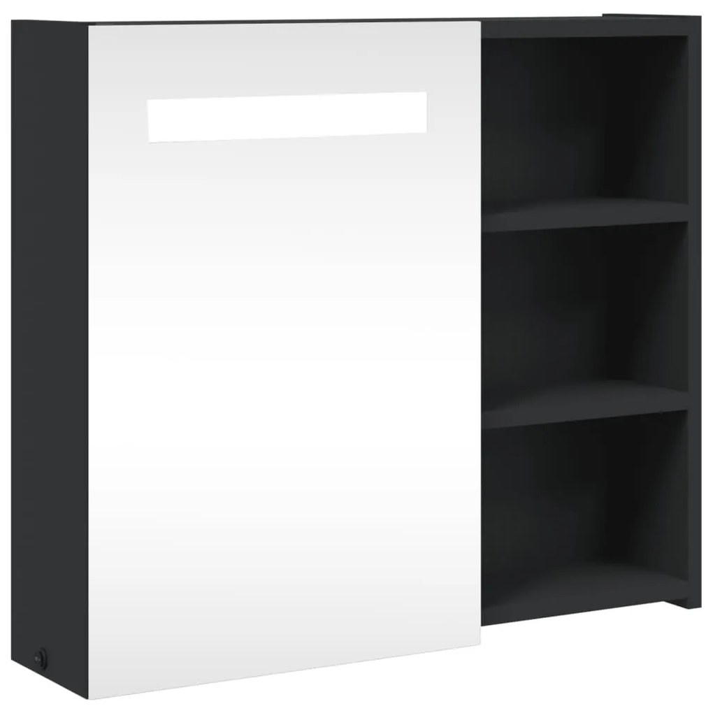 fekete tükrös fürdőszobaszekrény LED-del 60 x 13 x 52 cm