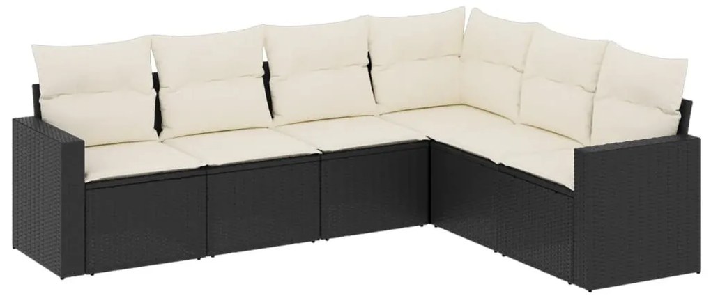 6 részes fekete polyrattan kerti ülőgarnitúra párnákkal