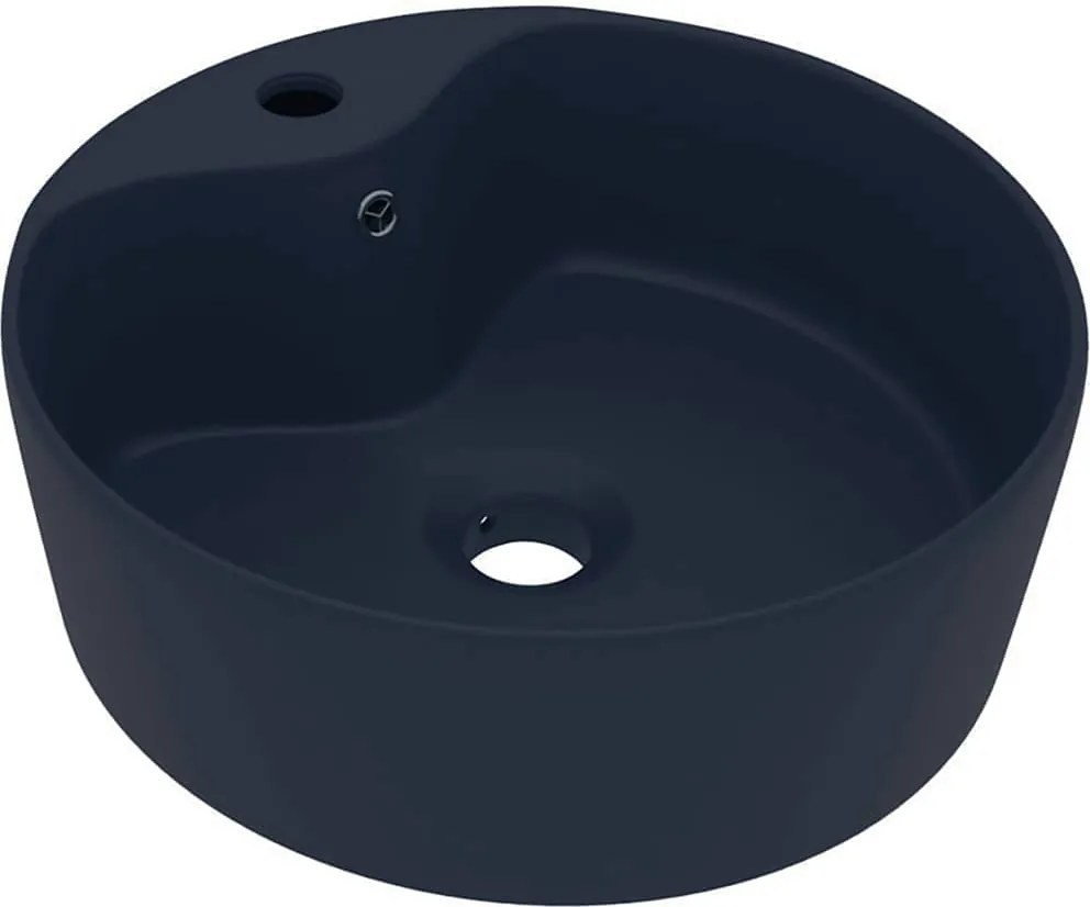 vidaXL matt sötétkék luxus kerámia mosdókagyló túlfolyóval 36x13 cm