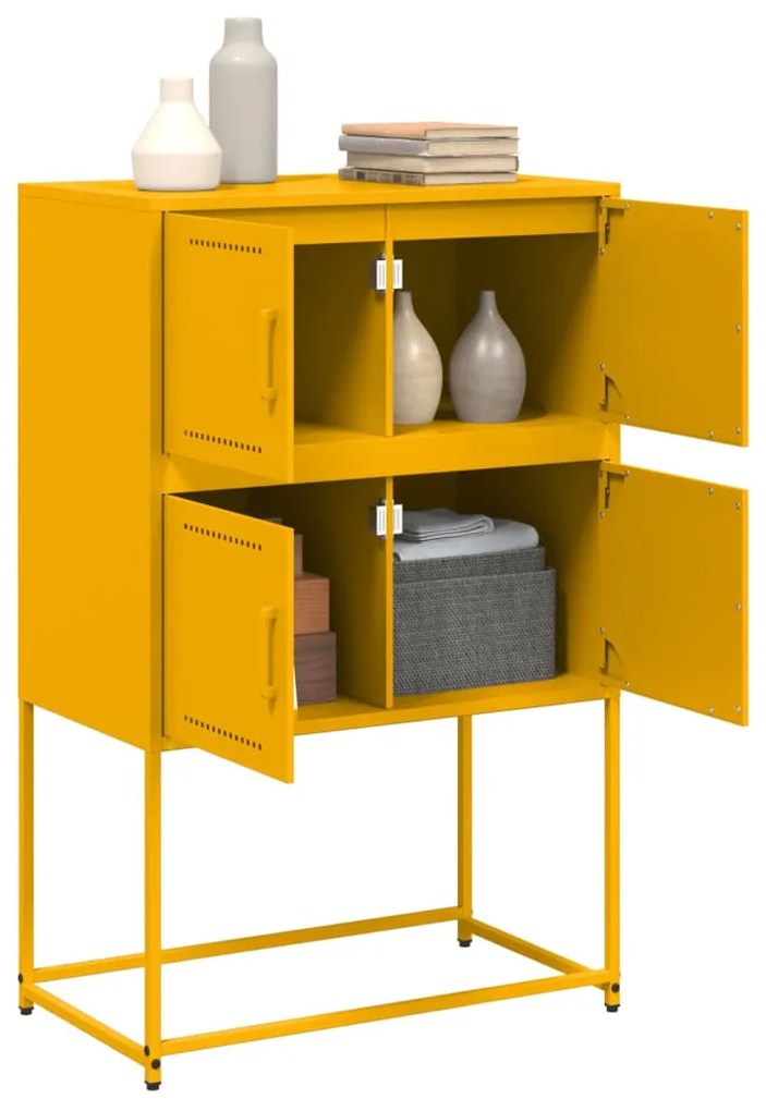 mustársárga acél tálalószekrény 68,5x38,5x107 cm